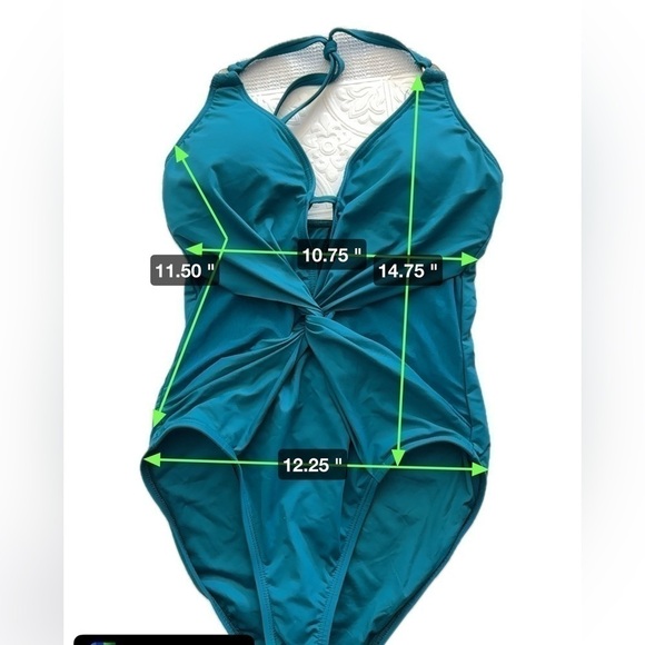 La Blanca One Piece Swimsuit Halter Twist Knot Front Mesh Inserts 4 Peacock 5025 - Picture 3 of 14